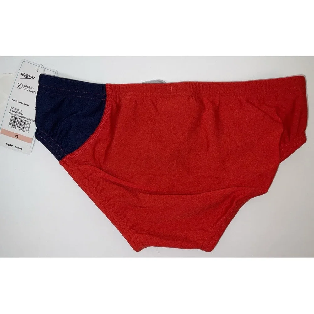 NWT Men's Speedo Vibe Collection Eco Endurance Brief Swim Trunks High Rsk Red 28